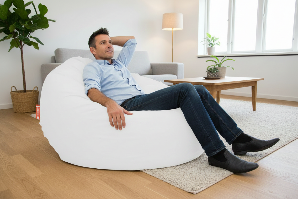 XL Babzsákfotel, Fehér színben a nappaliban