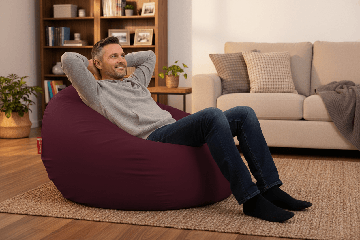 XL Bab babzsákfotel, Pamut Retro, Bordó színben a nappali kényelmes dísze. - HuppanjBele.hu