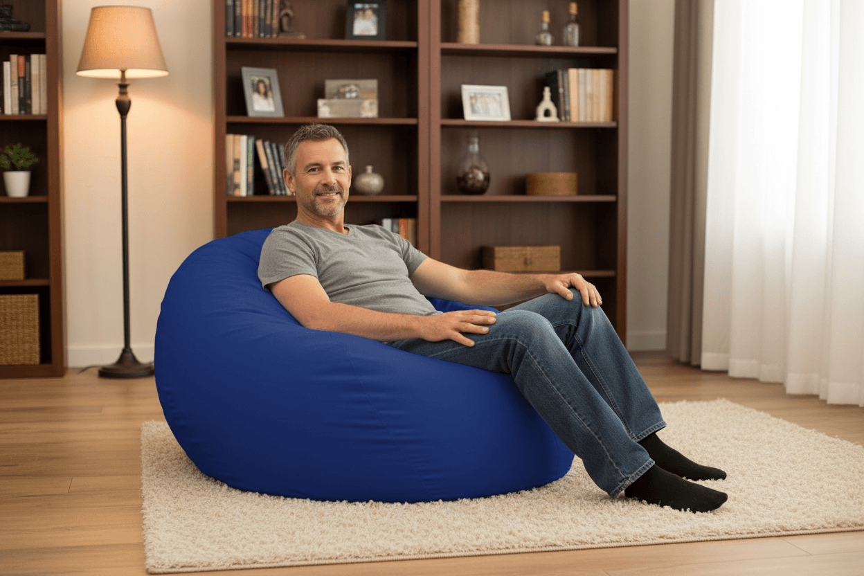 XL Bab babzsákfotel, Királykék egy kellemes nappaliban