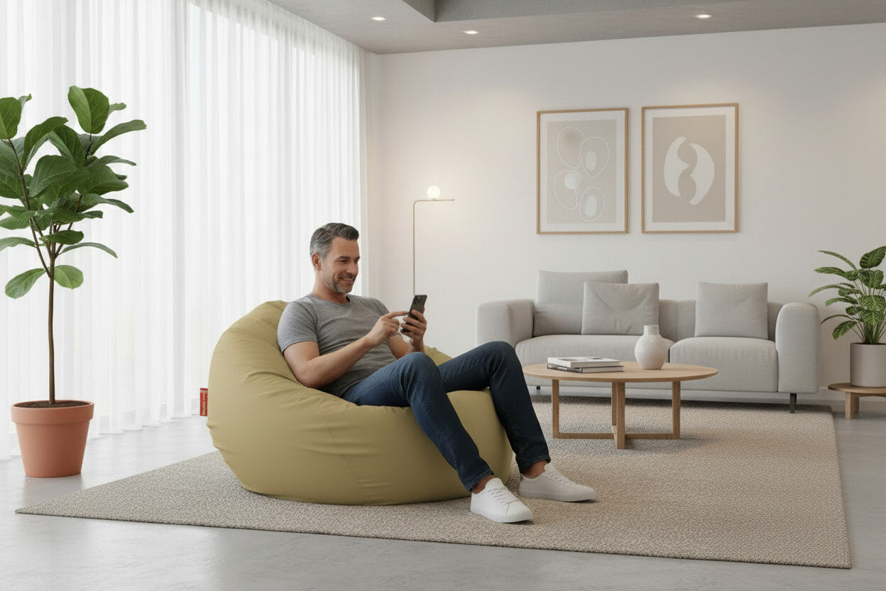 XL Bab drapp színű babzsákfotel a nappali legkényelmesebb ülőhelye - HuppanjBele.hu