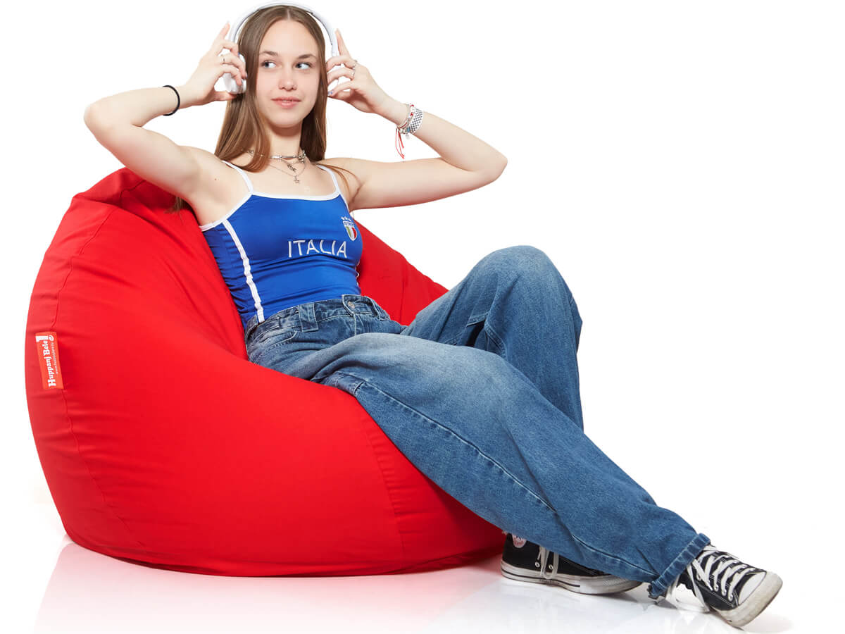 Medium Bab babzsákfotel, Pamut Retro - Piros (belső huzattal) - HuppanjBele.hu