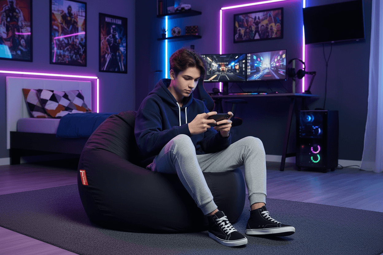 Fekete Medium Bab babzsákfotel a gamer szoba legkényelmesebb fotele - HuppanjBele.hu